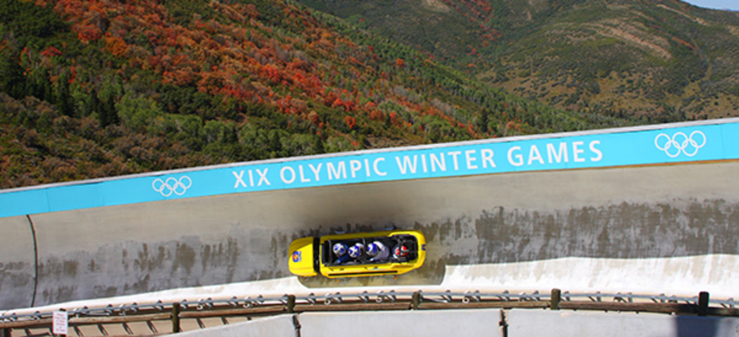 Summer Bobsled with wheels on a bobsled track