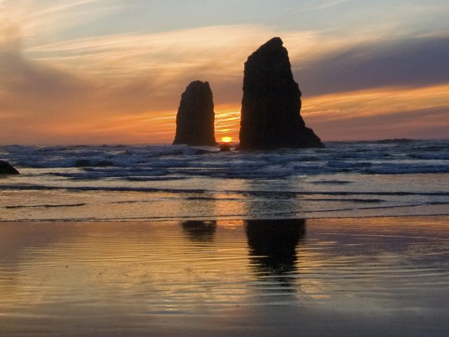 The Needles by Haystack Rock at Sunset