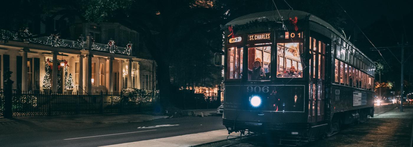 St. Charles Streetcar Decorated for the Holidays