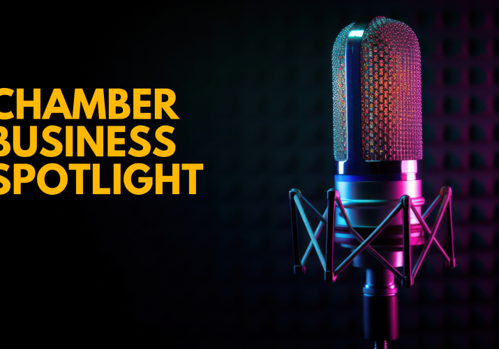 Chamber Business Text in yellow with Microphone