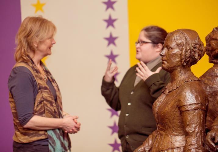 Woman talking to a park ranger at Historical Park