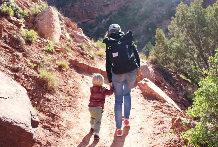 Mother and Child Hiking in Zion National Park Utah