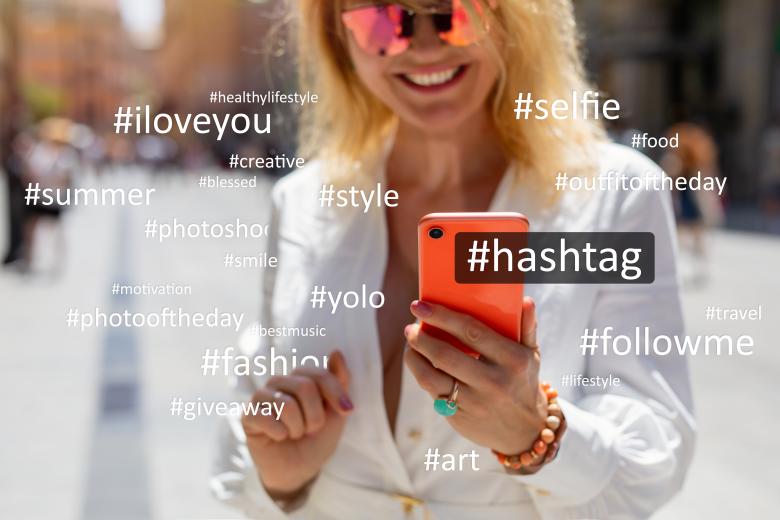 Concept of hashtag usage on social media platforms - stock photo