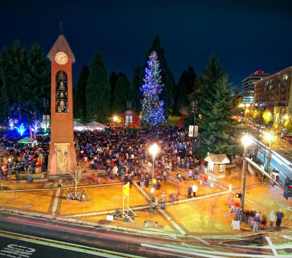 The Christmas tree lighting event at Esther Short Park in Vancouver, WA.