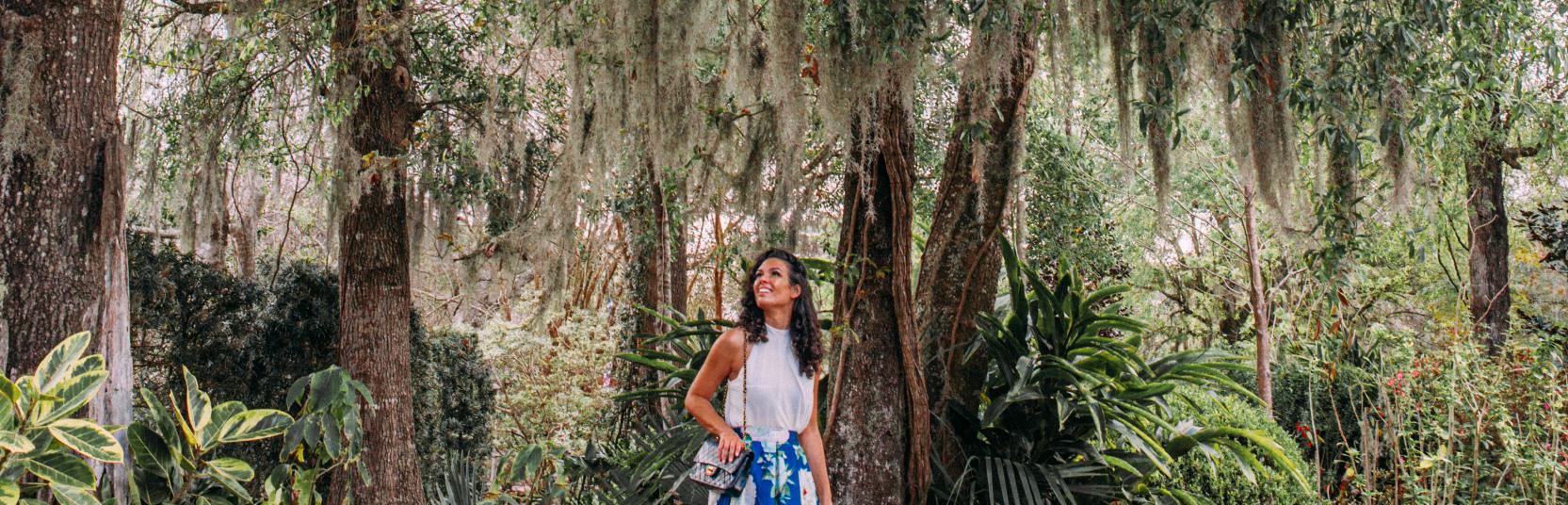 Woman looking up at the trees in Big Thicket