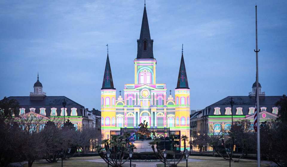 Laser Light Projection on Jackson Square in Advance of Super Bowl LIX