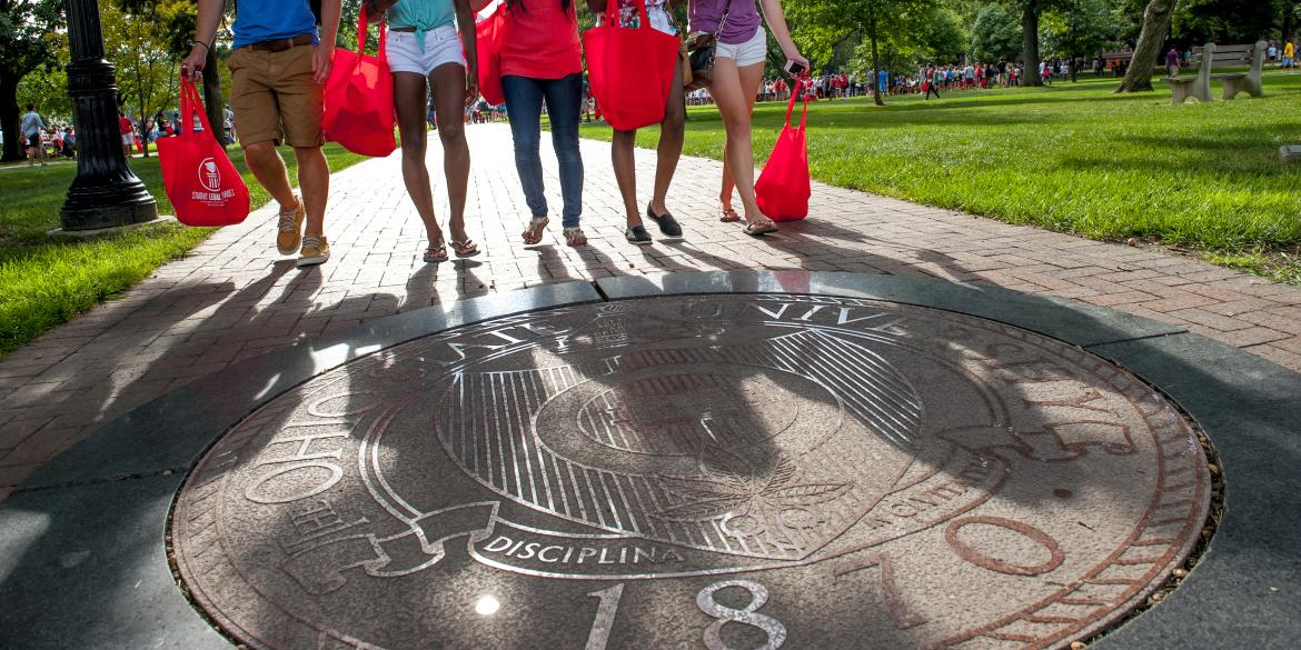 New students walking on Ohio State's campus.