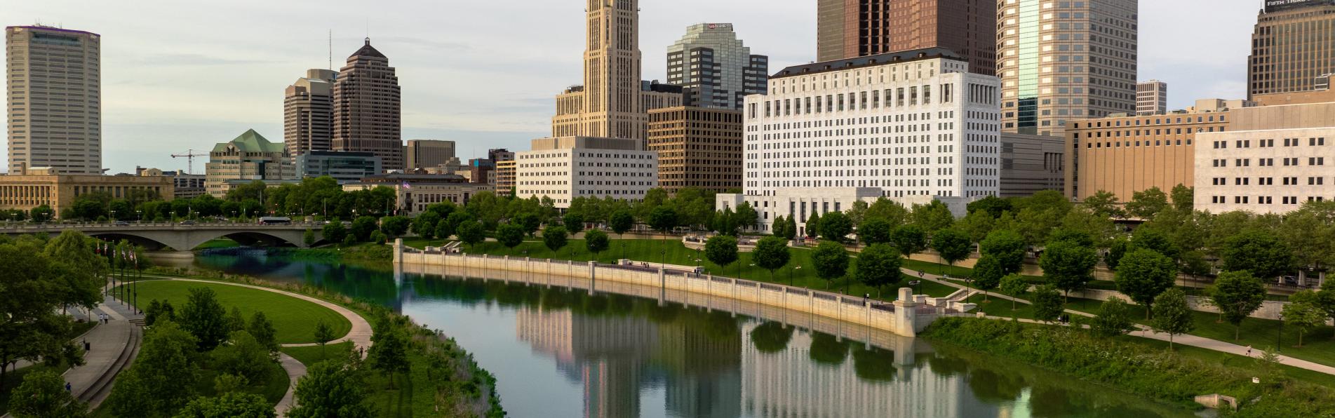 Columbus skyline drone photo