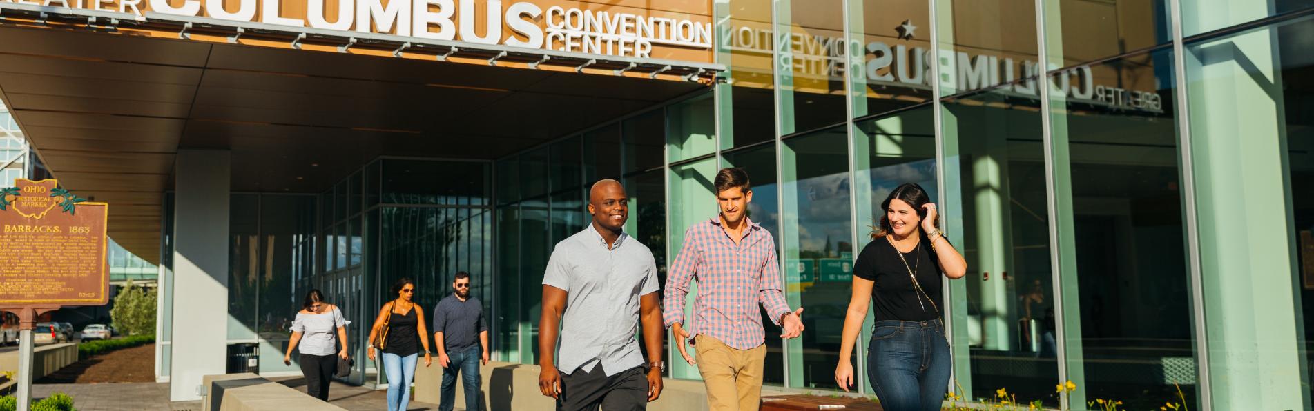 Convention attendees leaving the Greater Columbus Convention Center