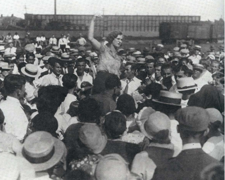 Anne Burlak speaks to a crowd of workers 1931-32