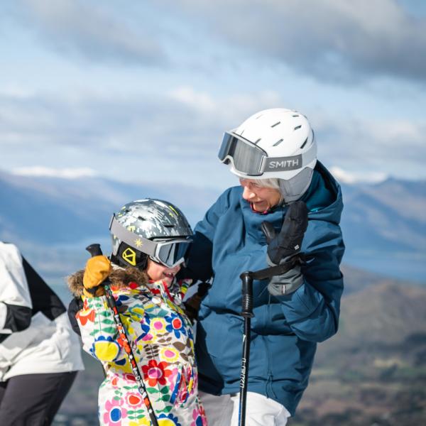 Family skiing at Coronet Peak