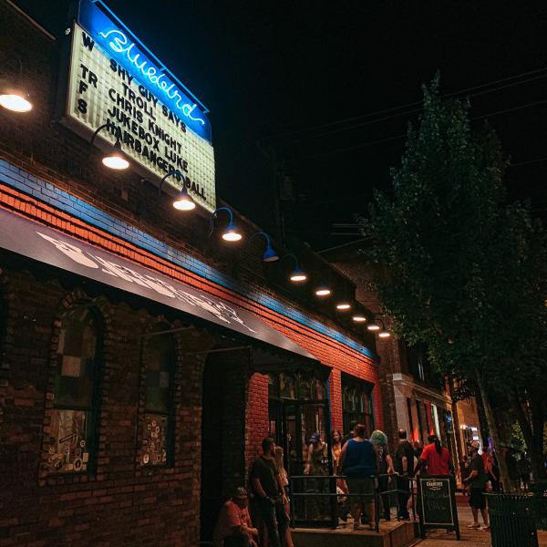 Exterior of The Bluebird on a concert night