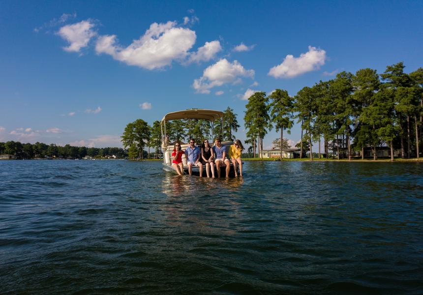 Friends on a boat at Lake Murray