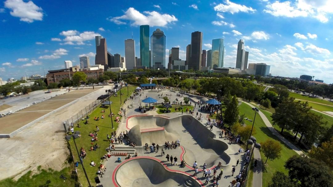 Lee and Joe Jamail Skate Park with Skyline