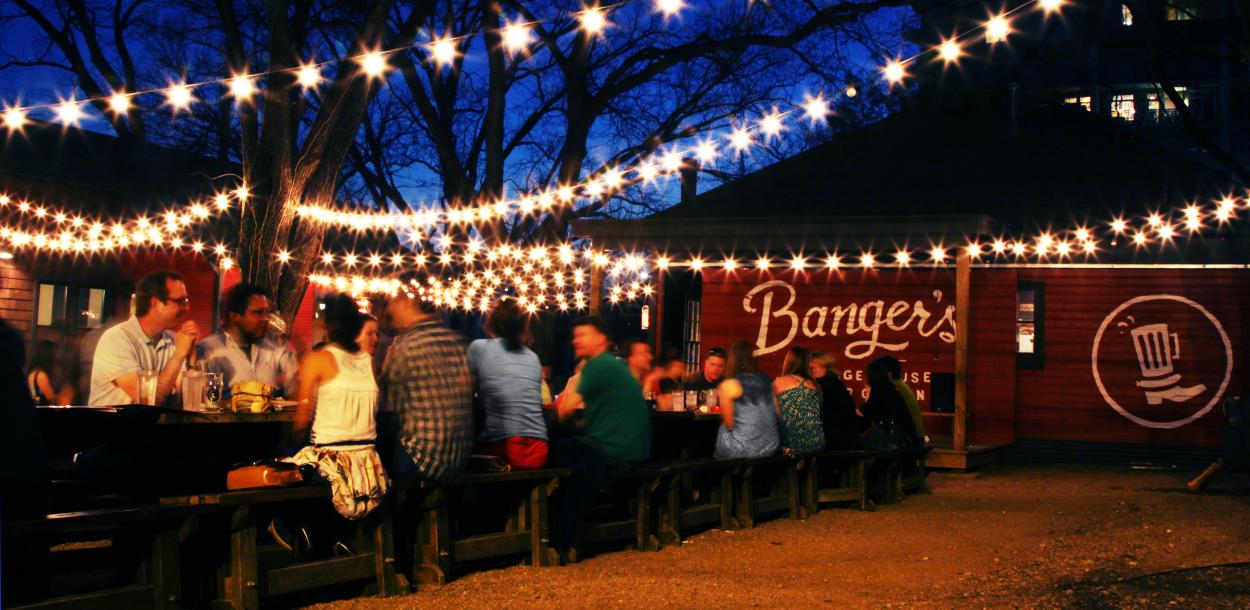 Bangers Sausage House and Beer Garden at night