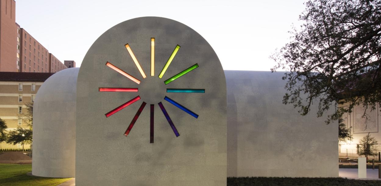 Ellsworth Kelly building at the Blanton Museum of art West façade with colored glass windows
