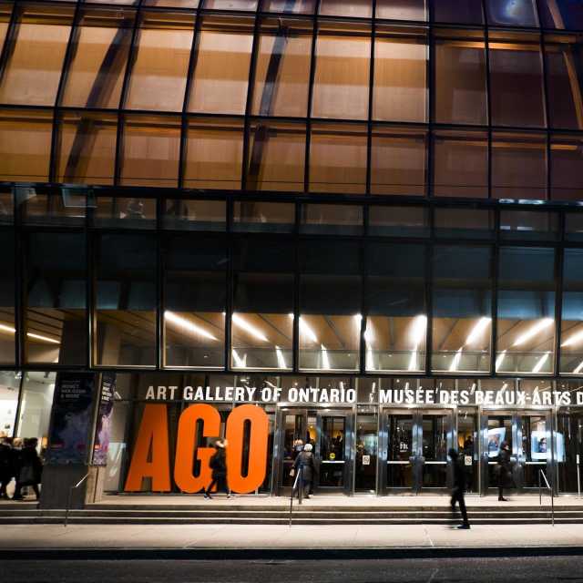 Outside the Art Gallery of Ontario at night