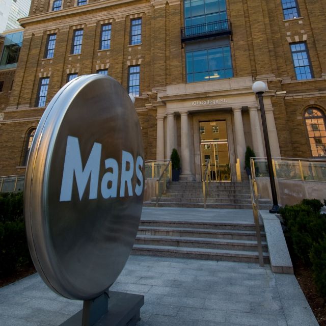 The view outside Toronto's MaRS Discovery District on College Street - the hub of the city's innovation and research community.