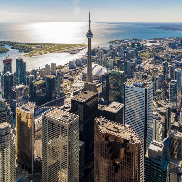 An aerial view of Toronto skyline including the Financial District