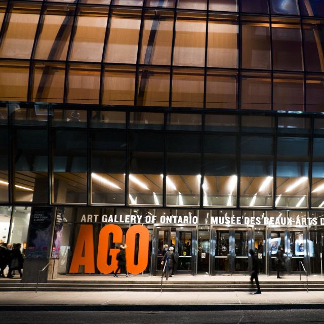 Outside the Art Gallery of Ontario at night