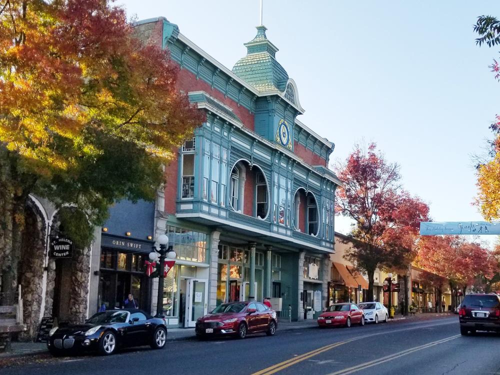 St. Helena main street in autumn