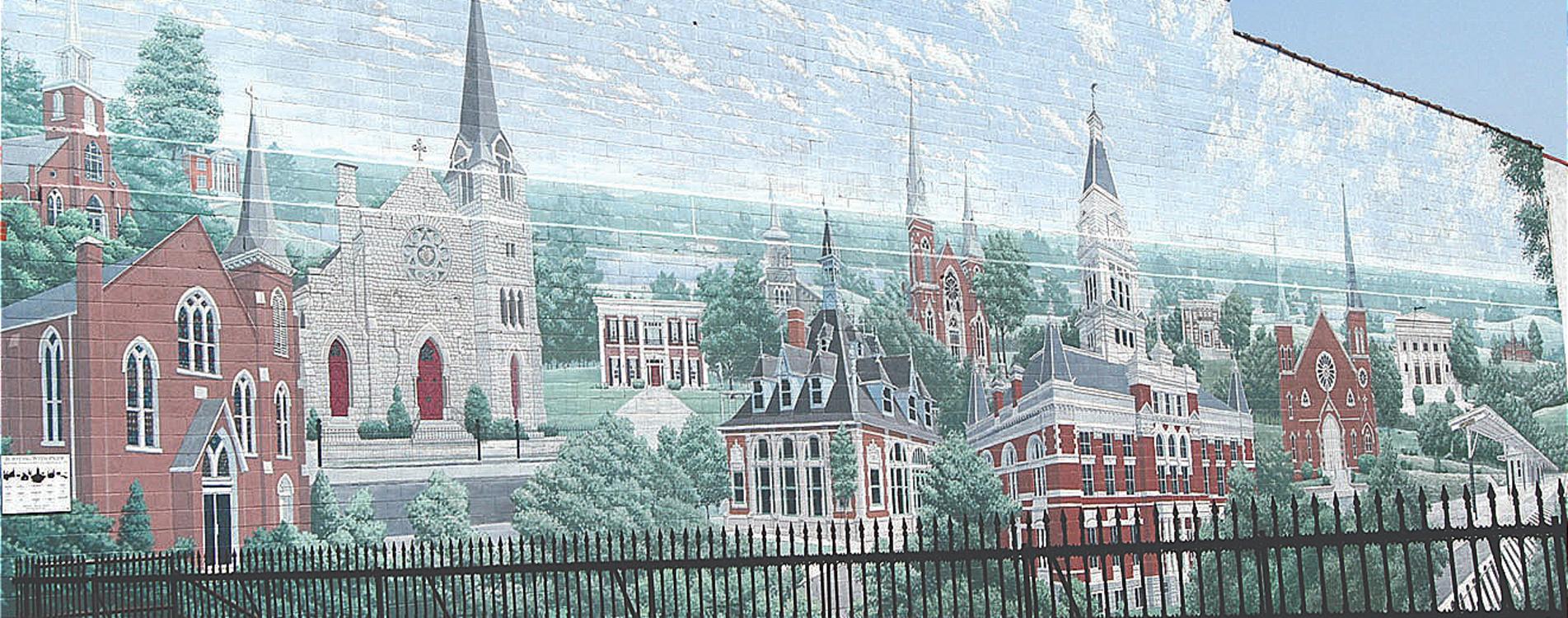 mural of historic buildings