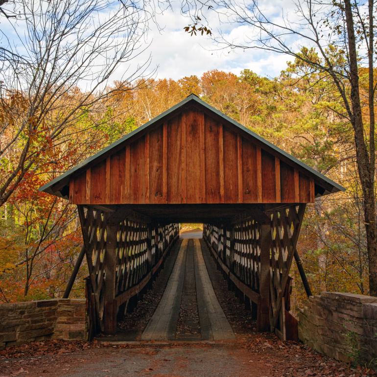 The view through a covered bridge in North Alabama.