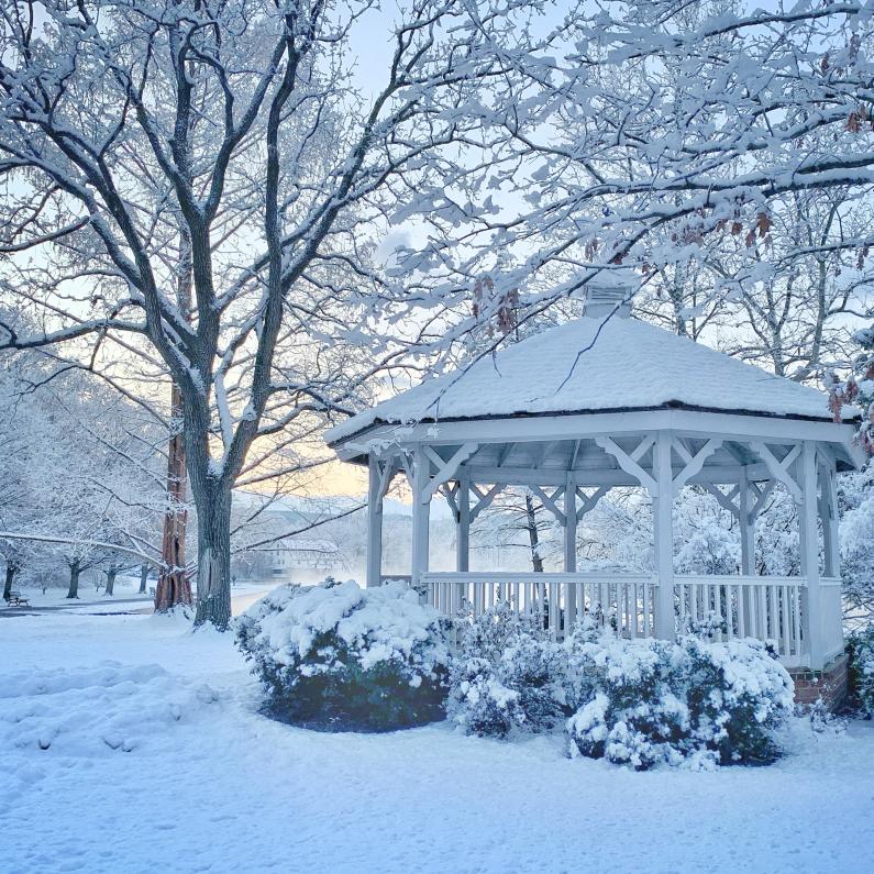 Snow covered gazebo at Children's Lake