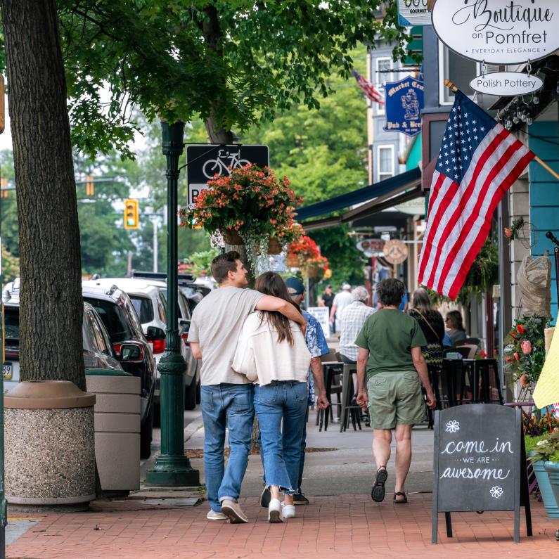 Couple walking in downtown Carlisle