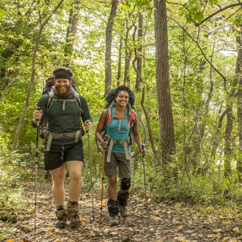 Man and woman backpacking along the Appalachian Trail