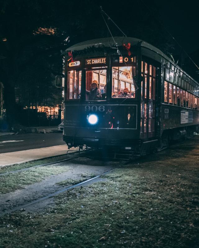 St. Charles Streetcar Decorated for the Holidays