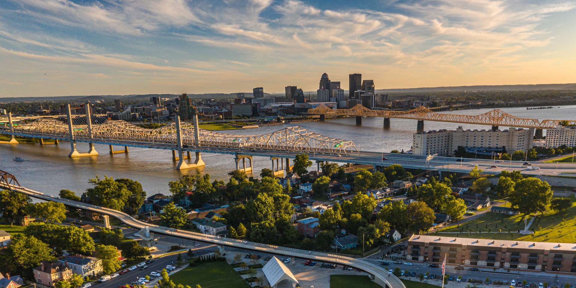southern indiana aerial - downtown Louisville and Downtown Jeffersonville