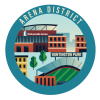 Arena District neighborhood cartoon badge featuring Nationwide Arena and Huntington Park