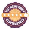 Badge reads "Visit Fresno County Recommended" with 5 stars and thumbs up