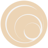 A spiral icon with a faded background in an burnt orange circle