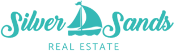 Teal Silver Sands Real Estate logo with a sailboat graphic