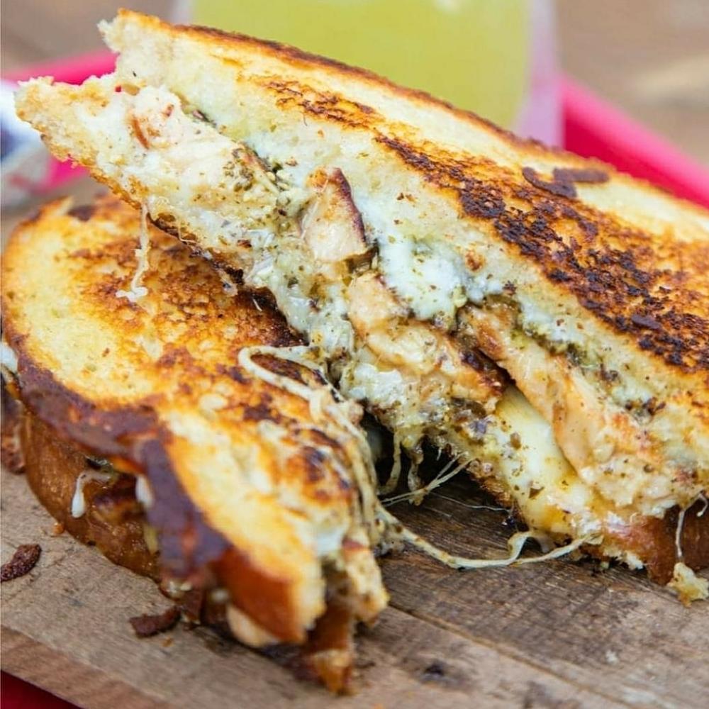 Grilled Chicken Pesto Grill Cheese from Emojis Grilled Cheese in Austin Texas