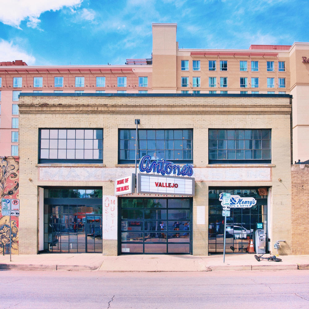 Exterior of historic music venue, Antone's, on Sixth Street in Austin, Texas.