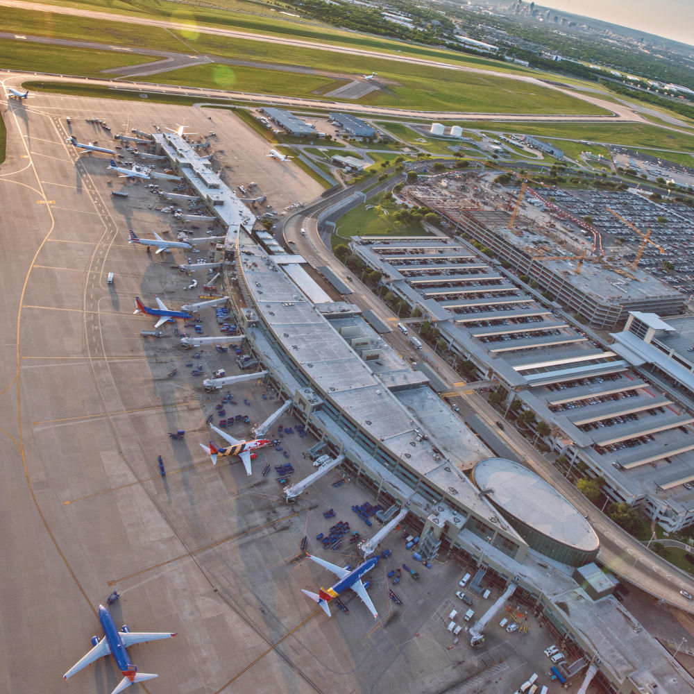 Austin-Bergstrom International Airport terminal from helicopter