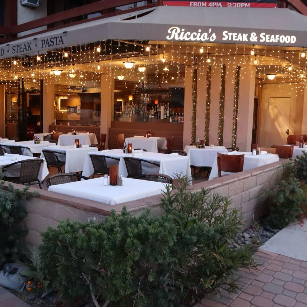Riccio's outdoor patio, an Italian and steakhouse restaurant in Palm Springs