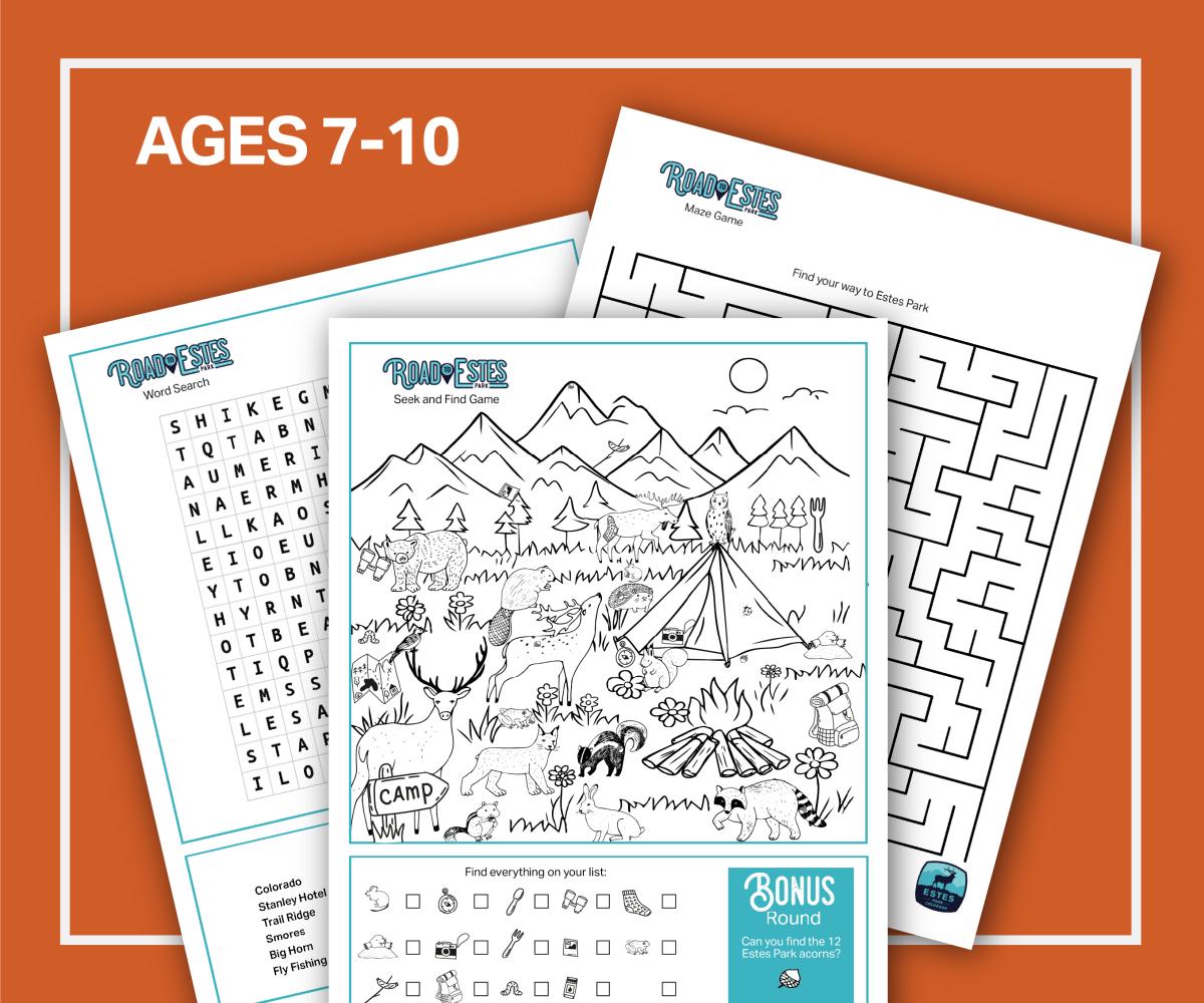 Images of 3 example games with text ages 7-10 in upper left-hand corner over orange background.
