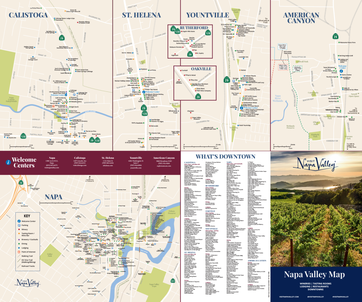 Maps of Napa Valley the following municipalities: Calistoga, St. Helena, Yountville, American Canyon, and the City of Napa