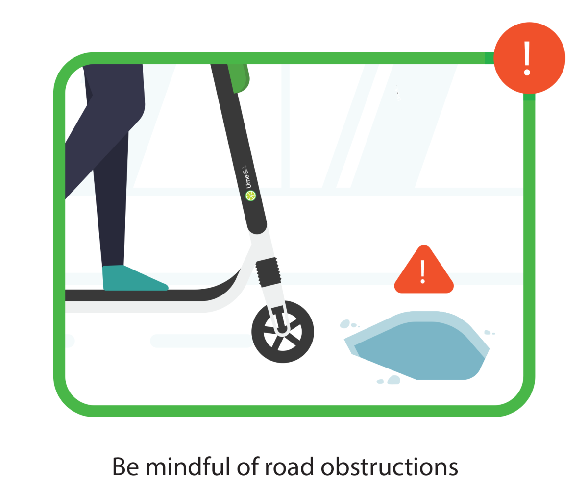 Be mindful of road obstructions while using electric scooters