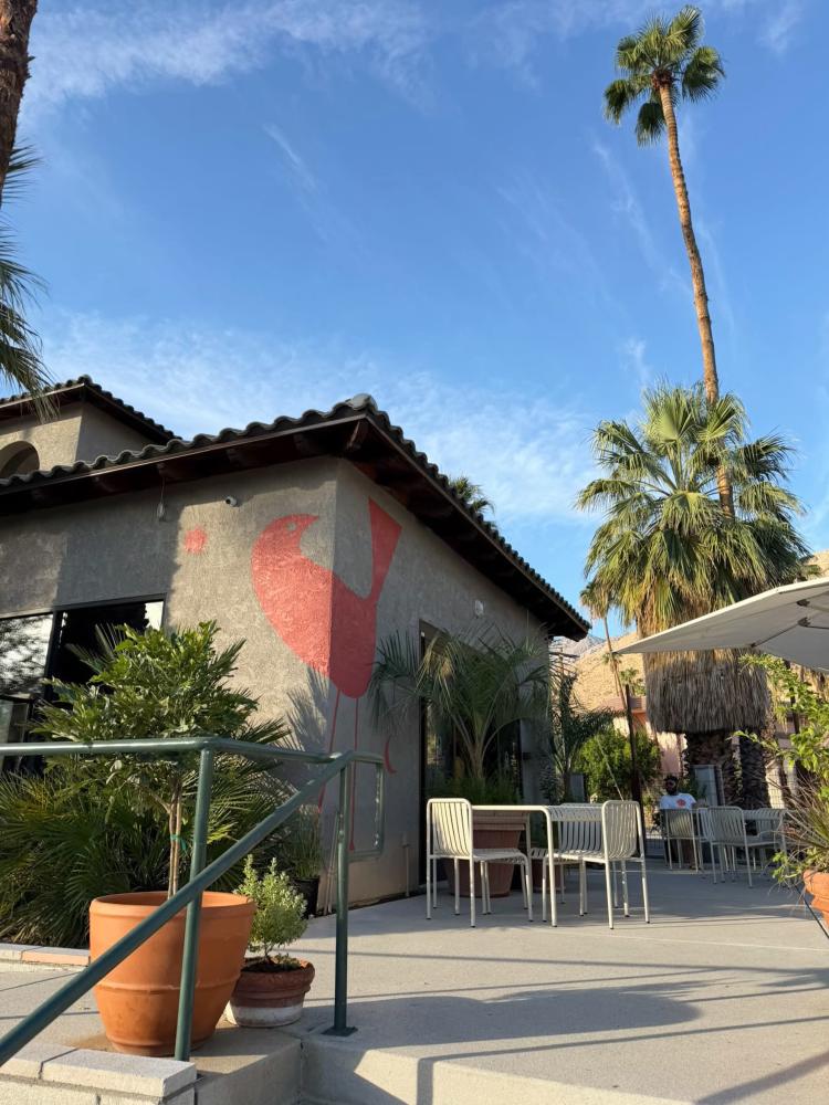 Outdoor patio at Bird, a coffee shop in south Palm Springs.