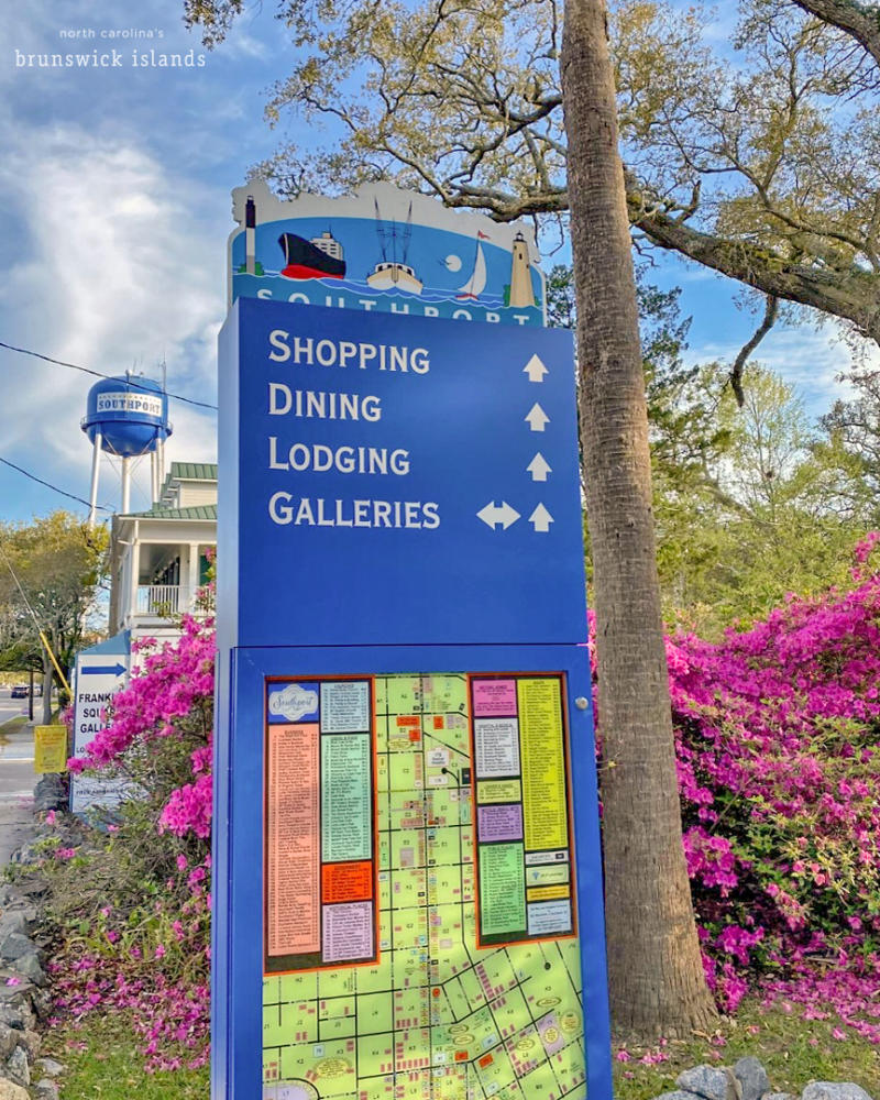 A blue street map of Southport with a water tower in the background