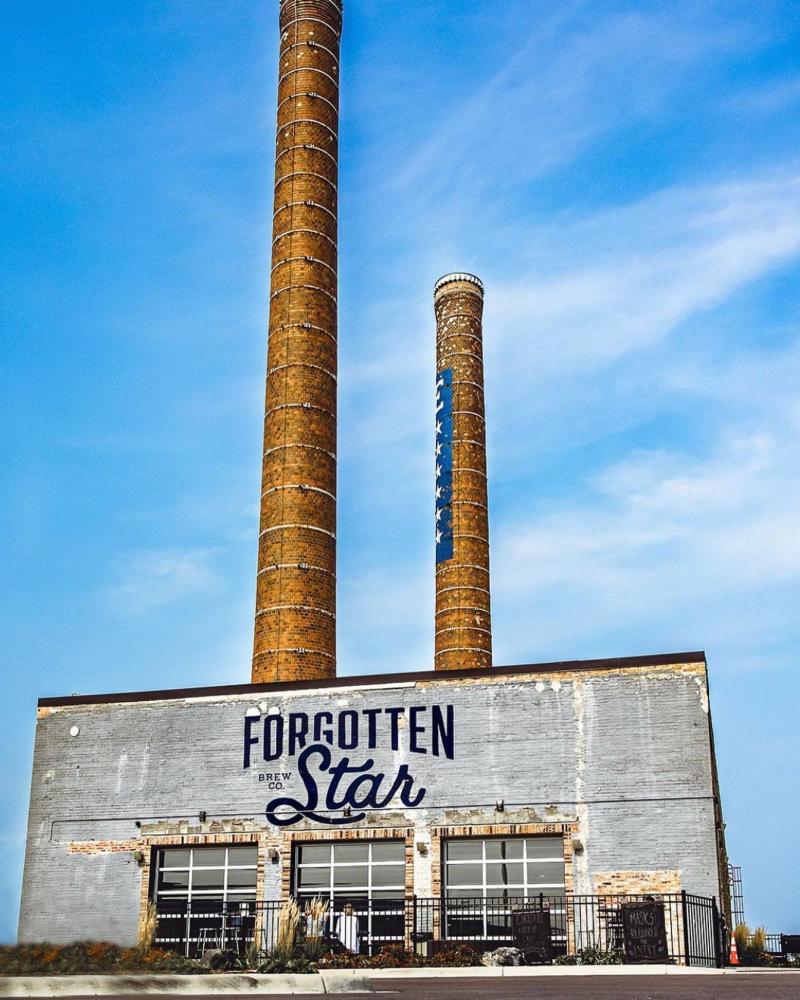 Exterior view of the Forgotten Star smokestacks