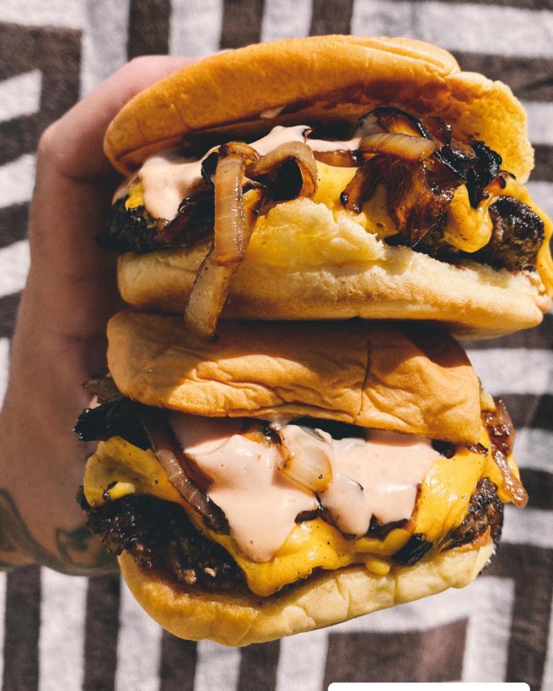 heyday double smash burger with onions