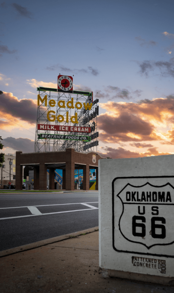 Meadow Gold Sign at Sunset in Tulsa, OK