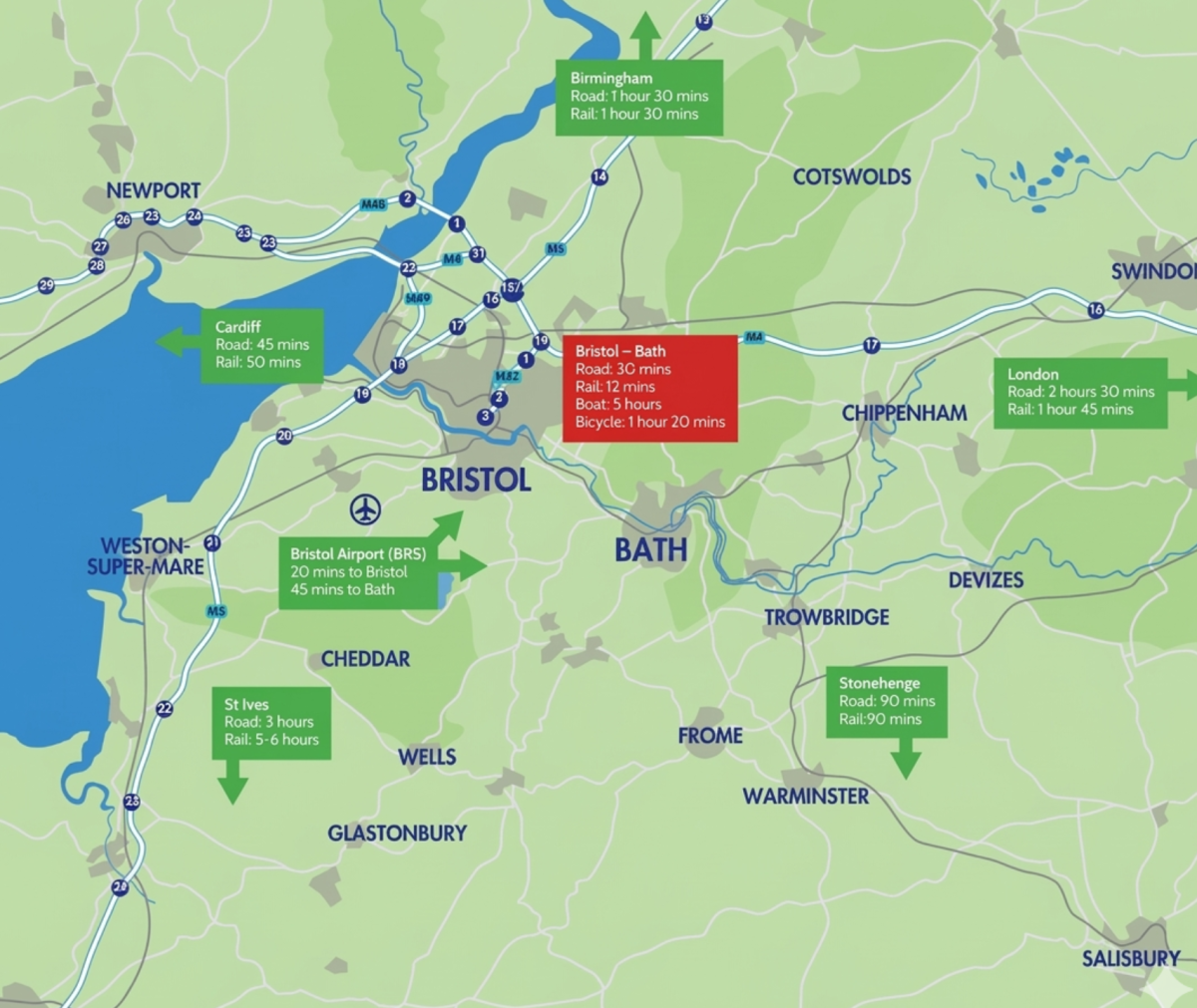 Bristol Bath Travel Map Artwork