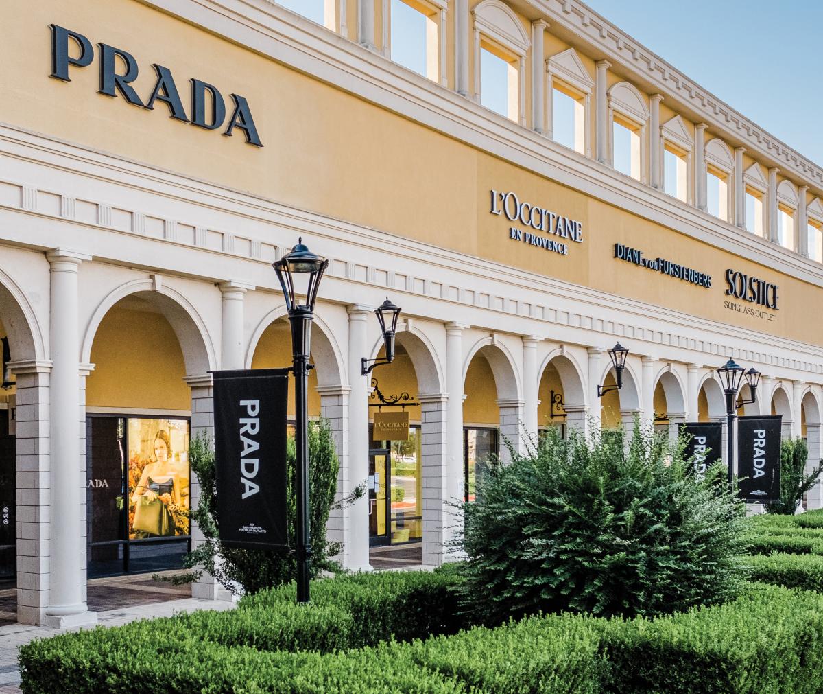 Luxury store brands at outlet center